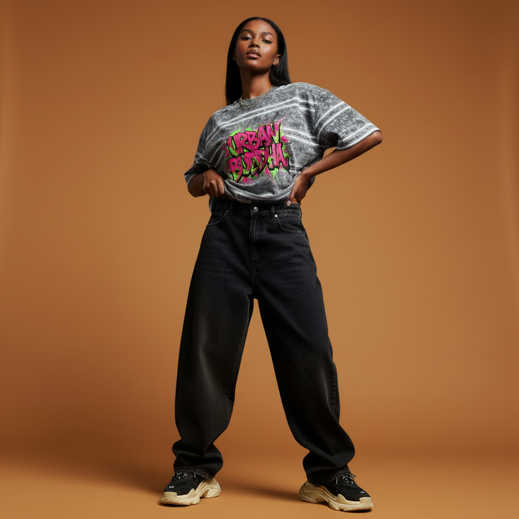 Graffiti Urban Buddha Striped Boxy T-Shirt