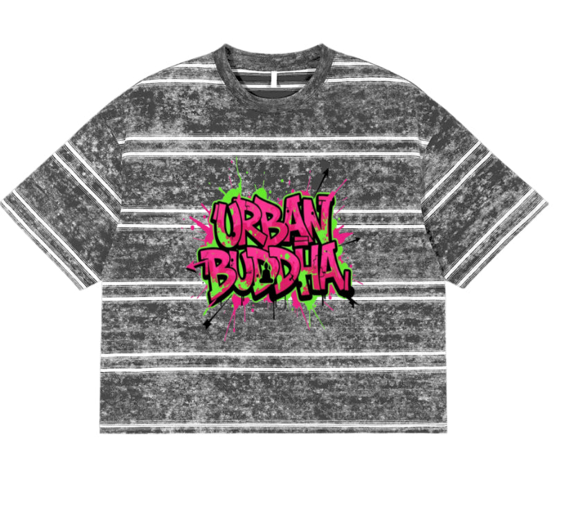 Graffiti Urban Buddha Striped Boxy T-Shirt